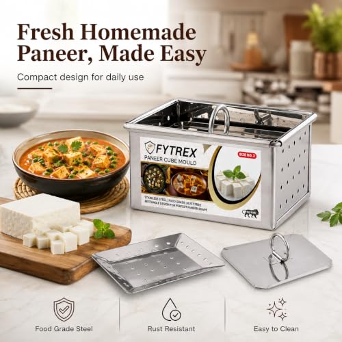 Image of Paneer Maker Steel - 500 ML (11 x 9 x 6 cm) | Healthy Homemade Paneer & Tofu Press Mould | Premium Stainless Steel Paneer Maker with Lid | Rust-Free, Durable & Easy to Clean