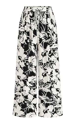 Image of PRETTYGARDEN Womens Pants Elastic Waist Floral Lightweight Palazzo Pants for Women Casual Lounge Wide Leg Pants Woman