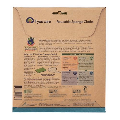 Image of If You Care Sponge Cloths - 5 Count - 100% Natural Cleaning Rags for Kitchen, Bathroom, Home Countertop Surfaces - Absorbent, Reusable, Machine Washable, Compostable (Pack of 3)