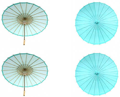 Koyal Wholesale 32-Inch Paper Parasol, 4-Pack Umbrella for Wedding, Bridesmaids, Party Favors, Summer Sun Shade (4, Diamond Blue)