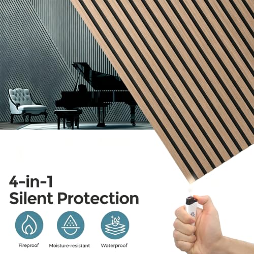Image of AKUMAX Extra-Thick 0.7 inch Wood Slat Acoustic Wall Panels, 4 Pack 47.2 inch x 23.6 inch, 31 ft, NRC 0.80 Sound Absorbing 3D Slat Wall Paneling with Real Wood Veneer, E0 MDF and PET Felt, Walnut