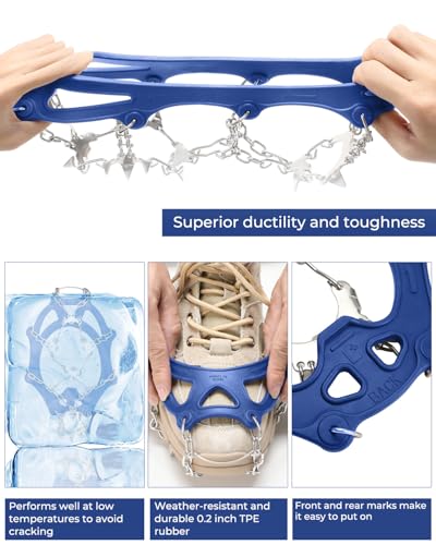 Sportneer Ramponi da Ghiaccio a trazione, 19 Denti 201 Inox Copertura Antiscivolo per Scarpe da Neve, ramponi per scarponi, Protezione sicura per Camminare, Jogging, Pesca, Camp