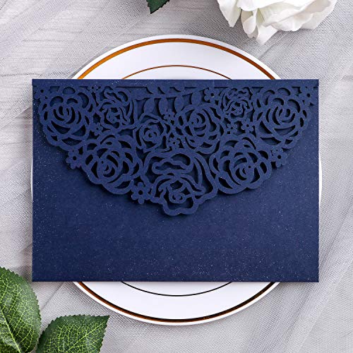 YIMIL 20 Pcs 5.12 x 7.21 inch Tri-fold Laser Cut Wedding Invitation Pocket