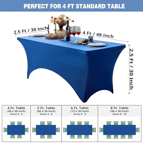 Image of FOLINS&HOME Royal Blue 4ft Fitted Water Resistant Tablecloth with Spandex