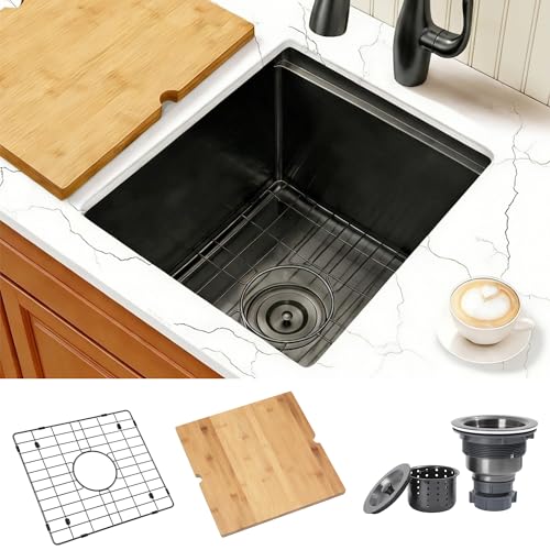 Image of Black Bar Sink 17 inch X 17 inch,16 Gauge Stainless Steel Undermount Bar & Prep Sinks,Small Bar Sink /RV Sink /Camping Van Sink (Black, 17 X 17 inch)