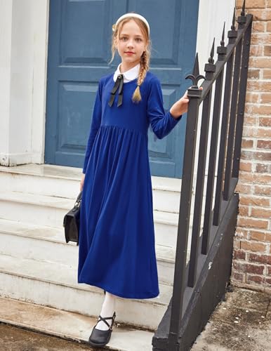 Image of Arshiner Girls Maxi Dress Long /Short Sleeve Casual Holiday Dress with Pockets for 5-13 Years