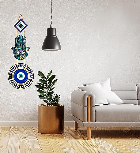 Image of ANGEL INFINITE Wooden Evil Eye Wall Hanging Decor for Home Entrance | Nazar Suraksha Hamsa Hand Wall Decor | Decorative Hanging for Living Room, Bedroom, Office & Balcony | Multicolor | 18 Inch