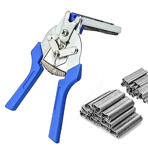 Type M Nail Ring Pliers Stainless Snap Ring Pliers Set with 1200 Pcs of Galvanized Steel Nails Multifunction Hog Rings Pliers Kit For hog fence chicken coop poultry fencing wire mesh (Blue)
