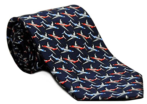 Aero Phoenix Executive Jet Airplane Silk Twill Novelty Tie (Navy)