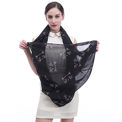 Lina & Lily Sciarpa ad Anello con Gatti (Nero)