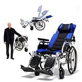 ZQHQKJ Liegerollstuhl für Erwachsene (Tragkraft 330 lbs), klappbarer Rollstuhl mit hoher Rückenlehne, – Speziell für schwerere Benutzer entwickelt, abnehmbare Kopfstütze, verstellbare Fußstützen.