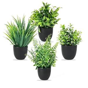 4 Stück Kunstpflanze mit Topf, Künstliche Plastik Pflanze Deko, Klein Fake Plant Topfpflanze Emulation Pflanze Künstlich für Schreibtisch, Haus, Balkon und Bad Dekoration
