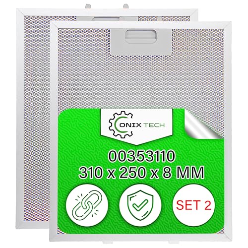 2 Piezas Aluminio Filtro Rejilla de Grasa para Campana Extractora 310 x 250 x 8 mm con Código Original 00353110 353110 para Bosch para Siemens - Garantía de 5 Años - ONIX TECH