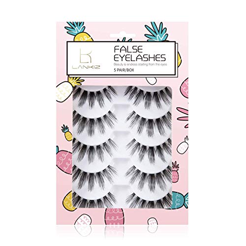 LANKIZ False Eyelashes Natural Look 3D False Eyelashes Faux Thick Fluffy Soft Handmade Reusable Strip Lashes For Women Makeup Fake Lashes 5 Pairs Pack