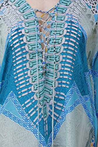 Image of RAVI RAJORIA Georgette Digital Printed Beach Wear Kaftan Blue Free Size R800 | Multi Color 2