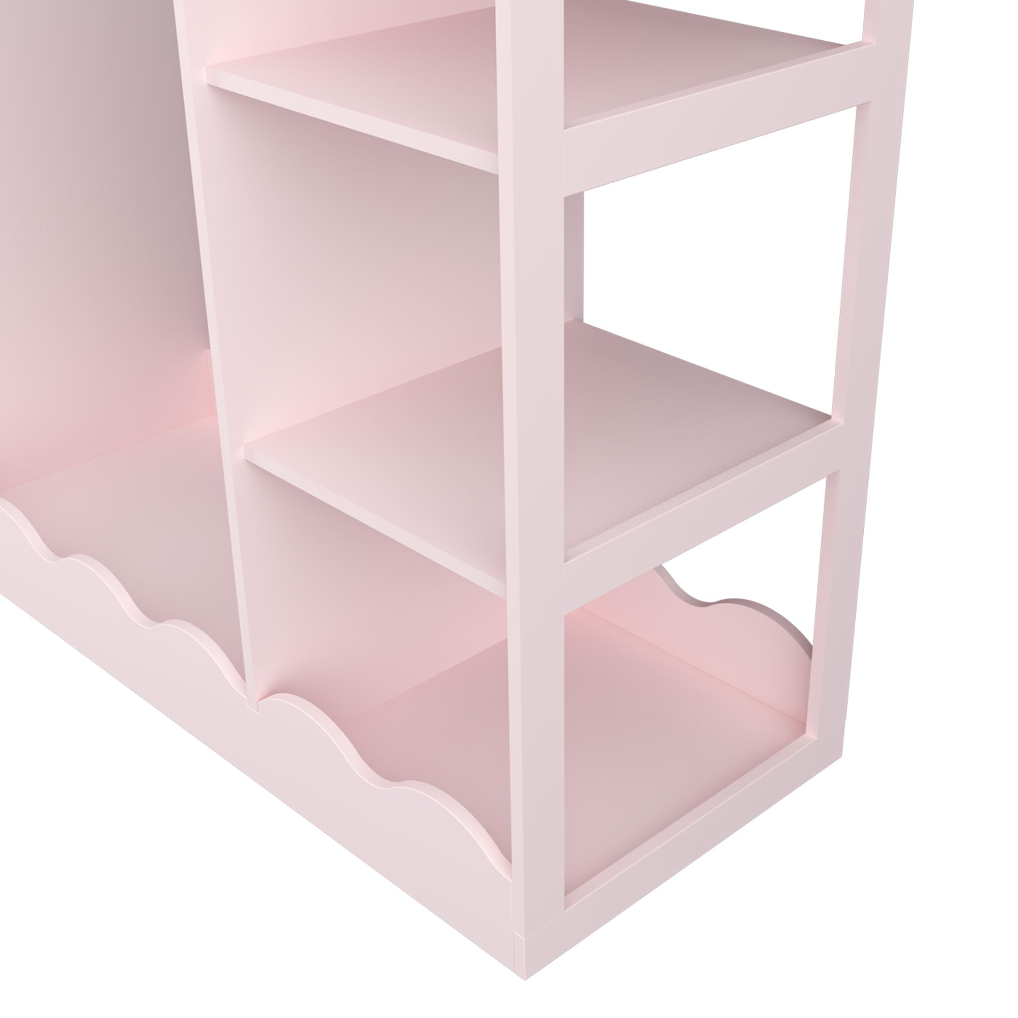 [en.casa] Perchero Burro Infantil Vestnes con Espejo Ondulado Barra para Colgar Zapatero Portaropa Armario Abierto para Ropa Guardaropa Dormitorio MDF 100 x 94 x 38 cm - Algodón de azúcar