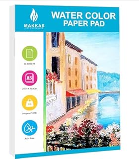 Makkas Watercolour Paper Pad A5 30 Sheets 140lb / 300gsm Cotton Blend Student Grade | Includes Pad Only | Cold Pressed & Acid Free Watercolour Sketchbook