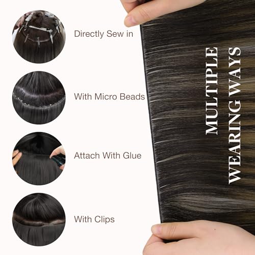 Image of GOO GOO Genius Weft Hair Extensions Human Hair, Sew In Hair Extensions Rooted Remy Weft, 2 /6 /2 Balayage Dark Brown to Chestnut Brown 24inch 60g, Hand Tied Weft Hair Extensions