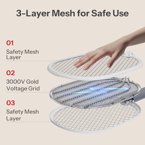Image of Halohop Mosquito Bat with UV Light Lamp, 2 in 1 Mosquito Racket USB Rechargeable - Bug Zapper Electric Fly Swatter with Base Stand - Mosquito Killer Lamp with Lithium-ion Battery
