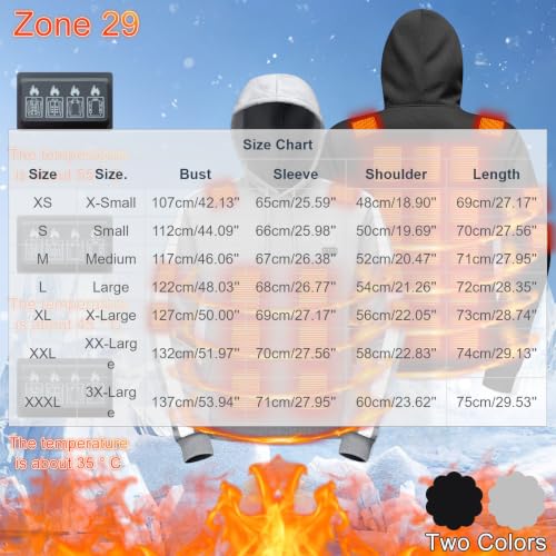 Heated Sweatshirt for Men 29 Heating Zones 3 Levels Winter Pullover Black - image 6