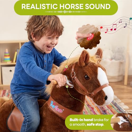 Image of PonyCycle Official Classic U Series Ride on Horse Toy Plush Walking Animal Brown Horse Size 4 for Age 4-8 Ux424