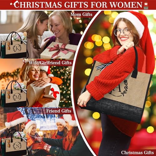 YOOLIFE-Christmas-Gifts-for-Women-Gifts-for-Women-Initial-Tote-Bag-with-Zipper-Birthday-Gifts-for-Women-Teacher-Appreciation-Gifts-M-Letter-Jute-Tote-Bag-Gifts-for-Women-Mom-Teacher-Friend-Female