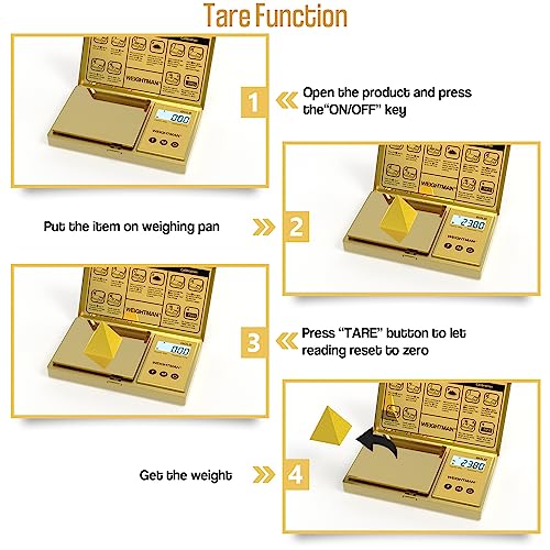 Weightman Digital Scale Gram, 200G/0.01G Pocket Scale Gold Titanium Plating, Lcd Backlit Display, Mini Jewelry Scale With 6 Units, Auto Off, Tare Function For Food, Herb, Coins, Battery Included #TOP3