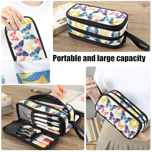 Image of Fustylead Beautiful Colorful Flying Butterflies Large Pencil Bag Storage Pen Case Makeup Pouch Stationery Bag for School College Office Organizer
