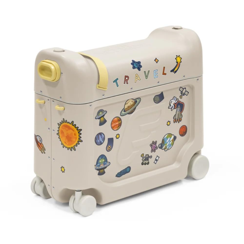 Stokke JetKids Cama Portátil, Moonglow White - Maleta para niños de 2 a 7 Años (hasta 35 kg) - Se Transforma En Cama - Incluye Colchón, Pegatinas Decorativas y Correa de Transporte Ajustable