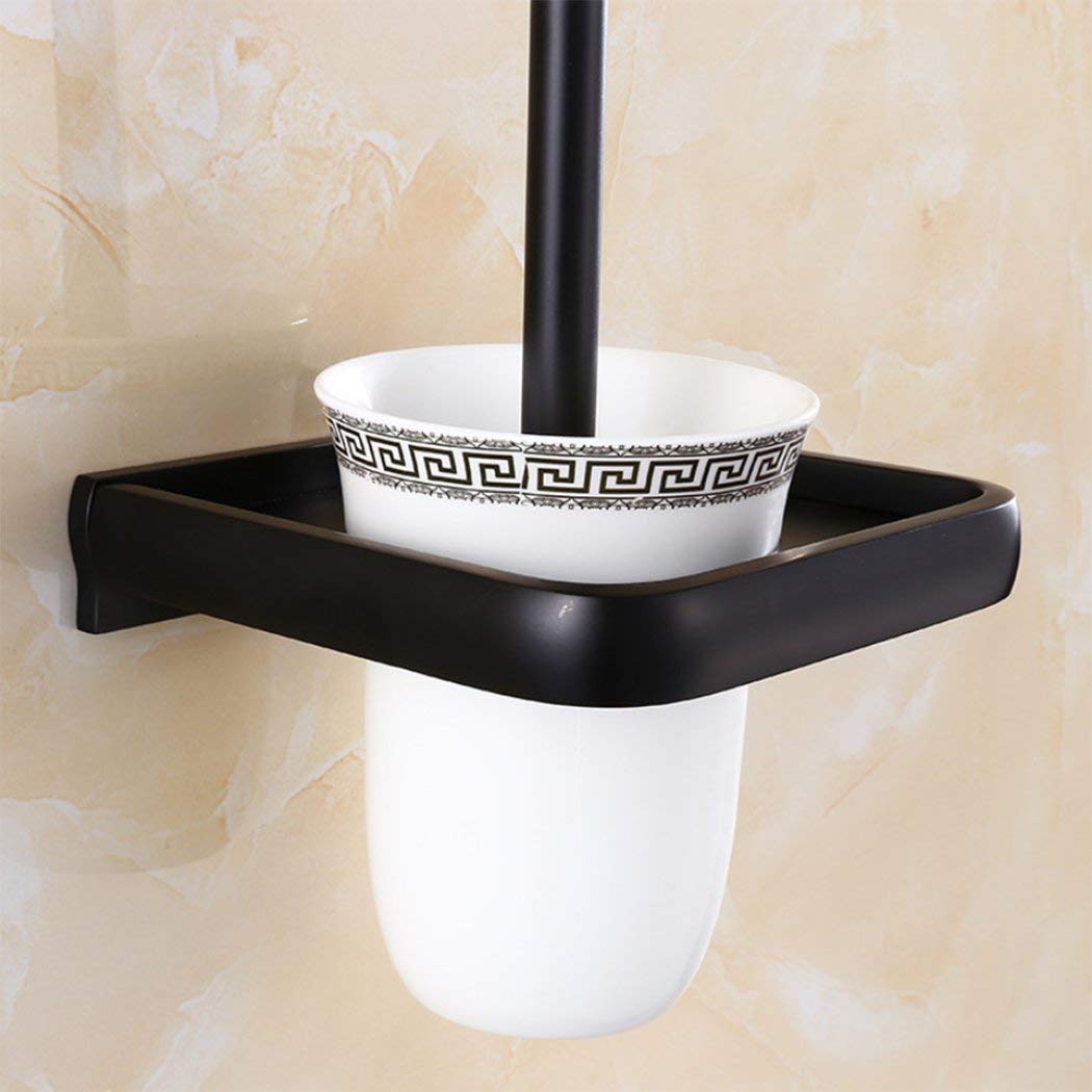 GZZ Conjunto de Cepillo Retro para Inodoro, Soporte de Cepillo de Inodoro de Aluminio Accesorios de Inodoro Negro Cepillo de tazón de Inodoro Continental Cepillo de baño de Pared