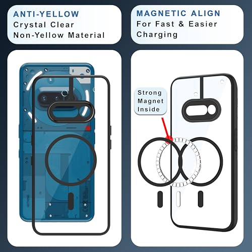 Image of CEDO Backcover for Nothing Phone 3a (5G) | Compatible with Magsafe Wireless Charging | Camera Protection Shockproof Case | Magnetic Ring Lock Transparent Acrylic Clear Backcase (Black)