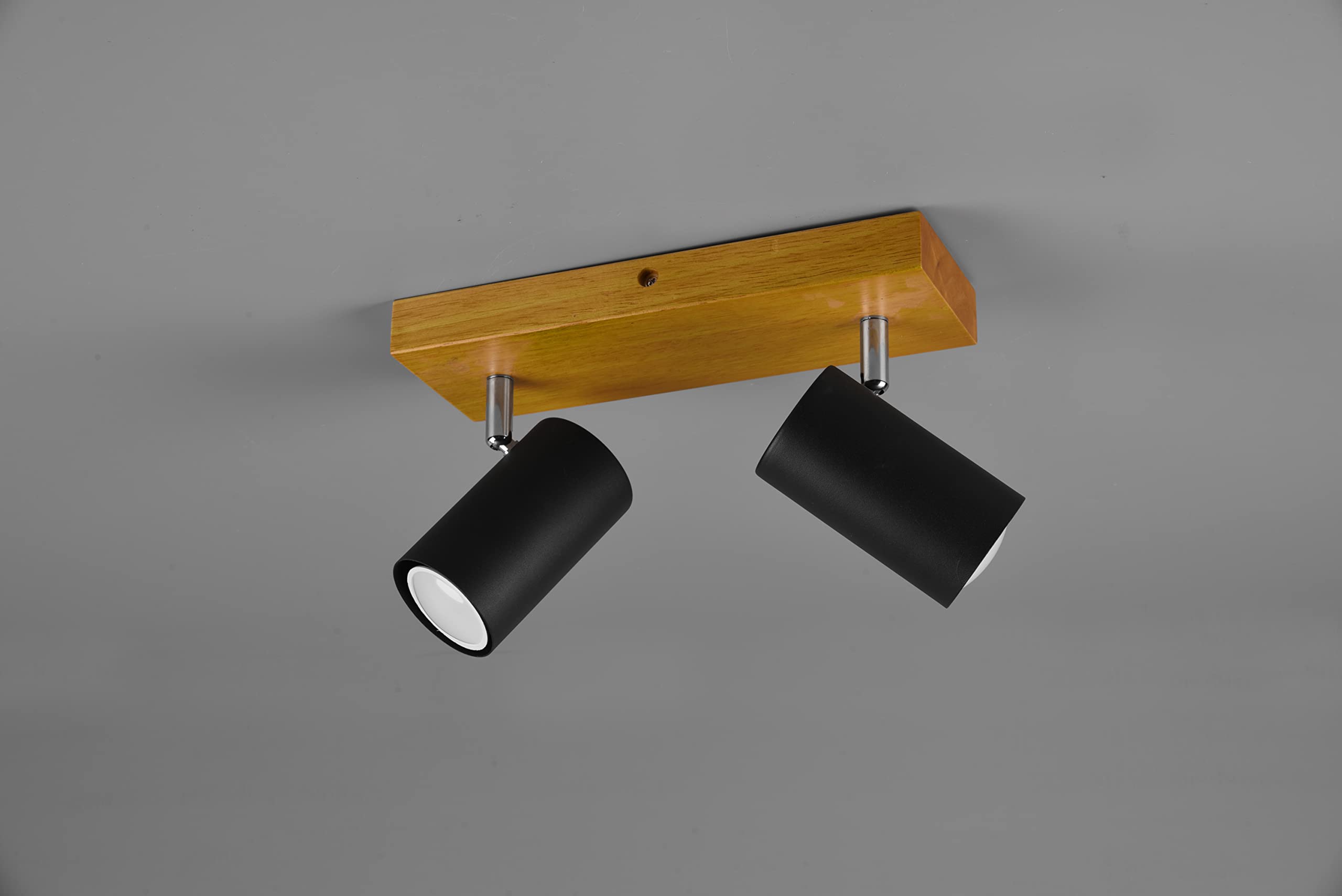 Trio Leuchten Spotbalken Marley 812400232, Metall Schwarz matt, Holz, exklusiv 2x GU10