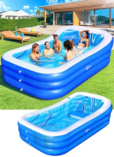 Inflatable Pool with Big Backrest and Seat,Oversized Thickened Large BlowUpPool for Adults,Inflatable Backyard Pools for Adult,Durable Swimming Pools Summer Water Party98 x63 x21.6(Blue)