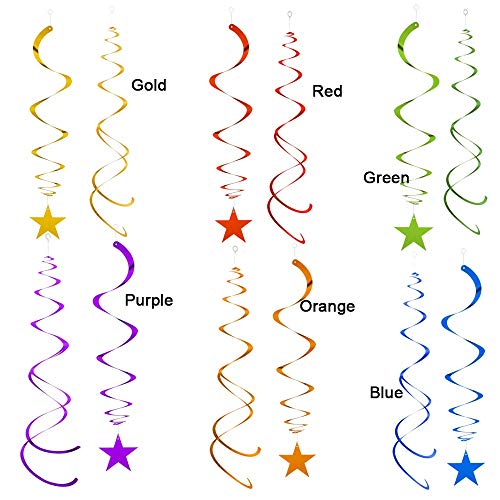Aimtohome Rainbow Party Star Swirl Decorations, Rainbow Foil Ceiling Hanging Swirl Decorations With Star, Whirls Decorations For Party, Pack Of 36 #TOP1