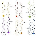 Rainbow Party Star Swirl,Foil Ceiling Hanging Swirl Decorations with Star, Whirls Decorations for Party, Pack of 36,Green Red Yellow Blue Purple Orange - Image 2