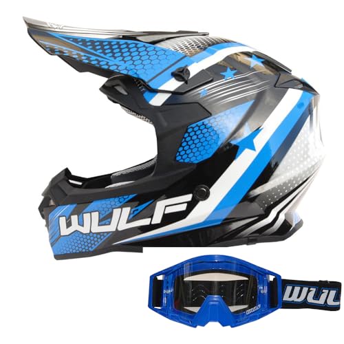 Wulfsport Iconic Blue L (59-60cm) Helmet Adult Motocross MX Helmet + Blue Tech Goggles