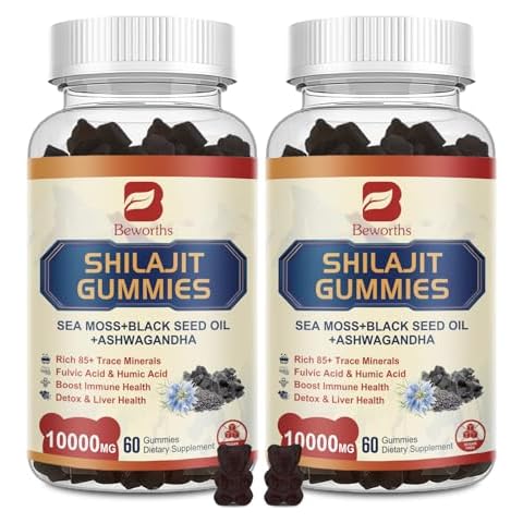 2Pack Shilajit Resin Gummies, Shilajit Sea Moss Supplement with Black Seed Oil, Ashwagandha Ginger, Panax Ginseng, Honey, Shilajit Resin with 85+ Trace Minerals & Fulvic Acid for Energy, Immune Health Cover