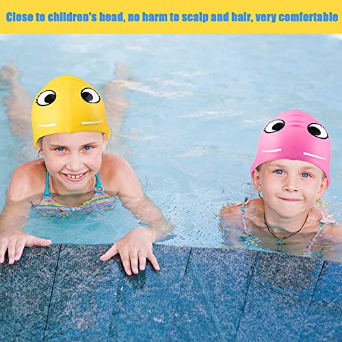 3 Pieces Silicone Kids Swimming Cap Shark Pattern Silicone Swim Caps Elastic Silicone Waterproof Swimming Hats For Long And Short Hair Kids Children Boys Girls Toddler (Yellow, Pink, Lake Blue) #TOP4