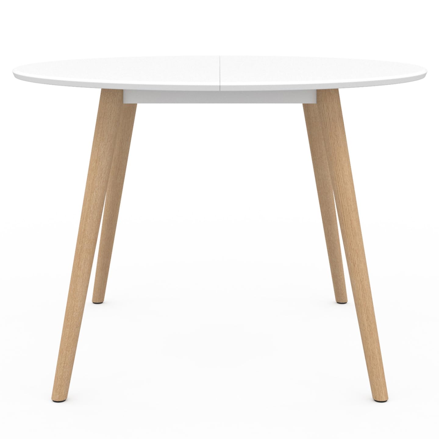 IDMarket Angela - Mesa de comedor redonda para 4 personas, color blanco, patas de madera, 110 cm