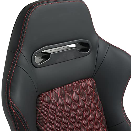 Jiabeir Racing Seat Pair Of Bucket Seats With Dual Lock Sliders Front-Back Adjustment, Black Pvc Leather Universal Red Shiny Mesh Fabric #TOP6