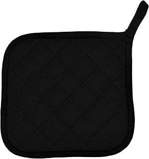 Intedge 317BLK Pot Holder, Heat Resistant to 400°F, 7x7 Square Hot Pad, Quilted Ironing Board Fabric, Black with Tan/Gold Face, Made in USA, Durable High-Heat Fabric Pot Holder, 1 Each