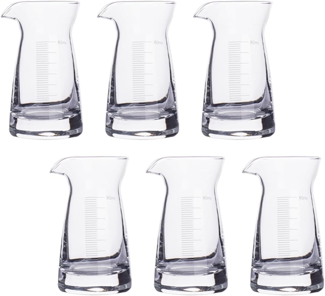 Uonlytech 6pcs 80ml Glass Measuring Cups for Liquor with Spout, Thick Glass Drink Measuring Pitcher Beaker, Liquid Clearly Visible and Not Easy to Break, for Bars and Parties
