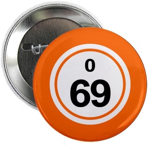 Creative Clam BINGO BALL O69 SIXTY-NINE ORANGE 2.25 inch Pinback Button Badge