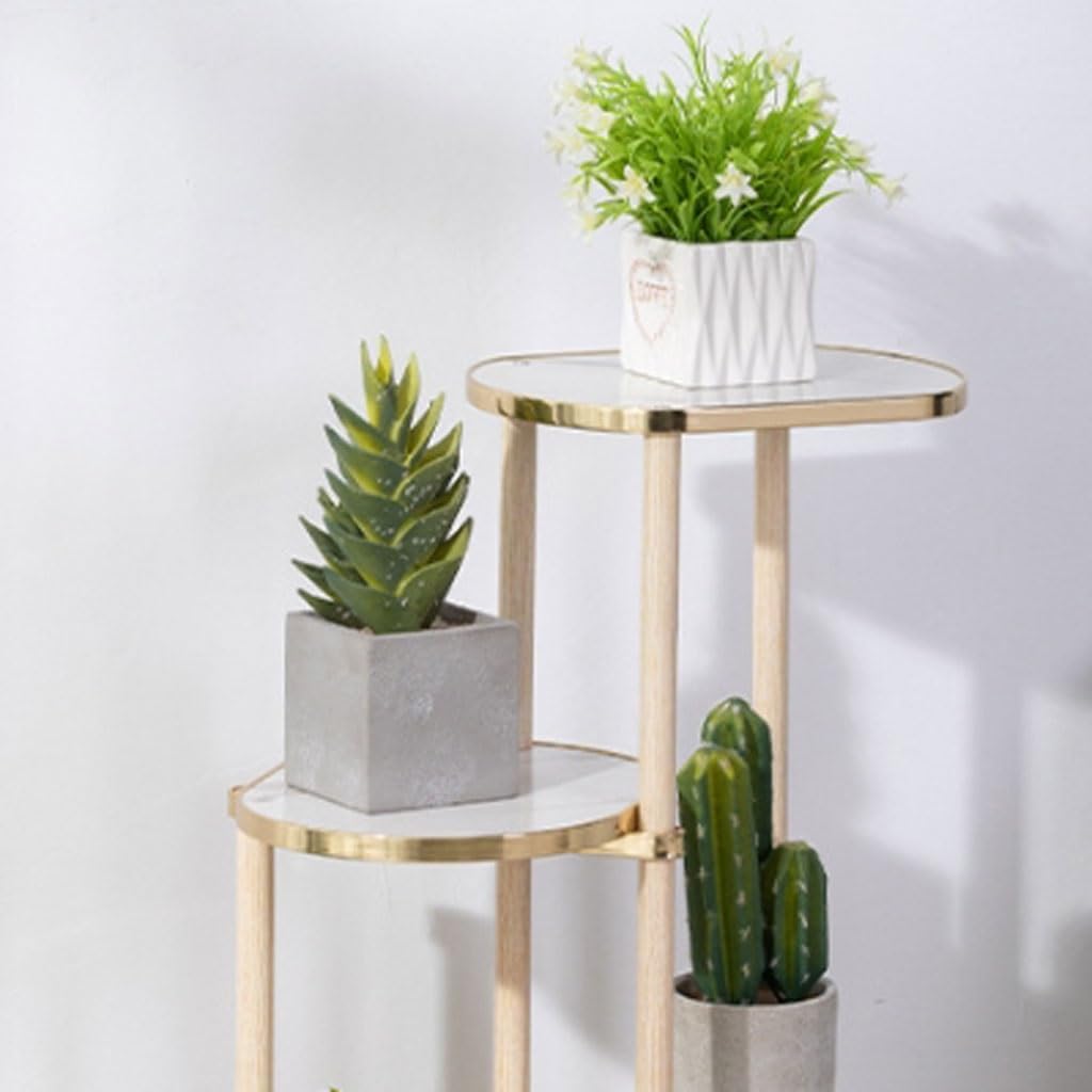 Multi Tiered Plant Stand Indoor Creative Solid Wood Floor-Standing Flower Stand Balcony Marble Base Plant Stand Corner Outdoor Plant Stand