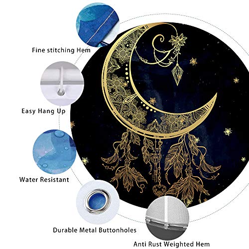 Gdmoon Boho Moon Shower Curtain Mandala Celestial Star Galaxy Starry Sky Tarot Dreamcatcher Bathroom Shower Curtains Set With 12 Hooks, 72X72In, Black, Ylwhgd870 #TOP3