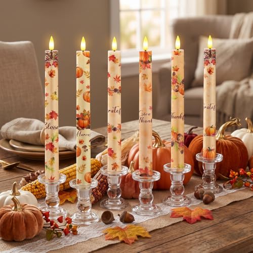 Image of Aurelema 6 Pcs Fall LED Flameless Candle Set Autumn Taper Candles Battery Operated with Remote Pumpkin Maple Leaf Candles Fall Decorations for Home Thanksgiving Day Party Favors Harvest Festival Decor