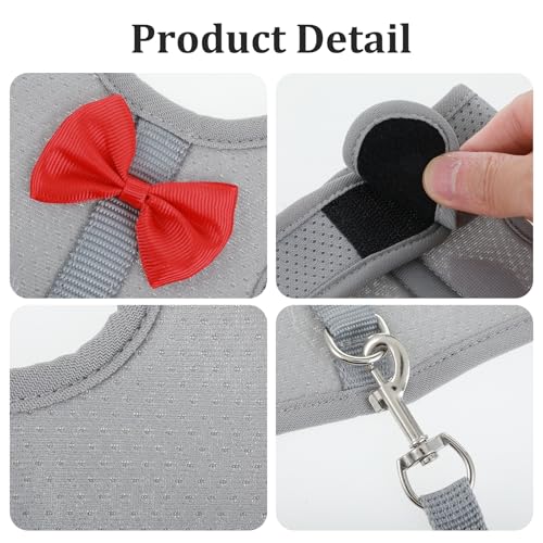 Image of Rabbit Harness and Leash Set with Cute Bow, Soft Mesh Vest Harness for Rabbits, Adjustable Bunny Vest Harnes, for Rabbits Walks Accessories(Grey)