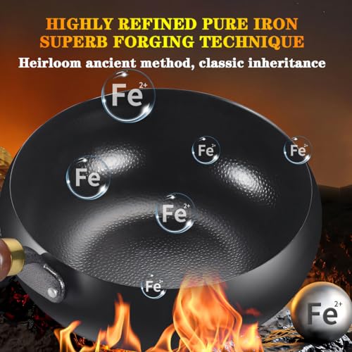 Wok de hierro sin recubrimiento de 10.23 pulg con tapa de madera miniatura 5
