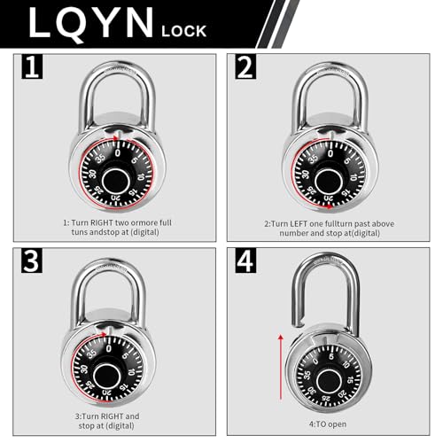 Image of Combination Lock, LQYN Standard Dial Combination Lock, Pack of 1; Black Turnplate, 2 in. Wide, Fixed Three Digital Combination, for School, Gym & Locker, Toolbox, Gate