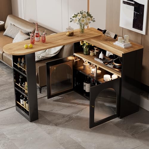 Goldicoo Table de bar extensible avec bandes lumineuses LED - 138-193 cm - En MDF - Pivote à 360...